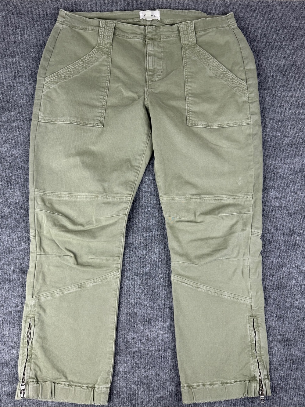 FRAME Banded Hem Moto Pants Washed Aloe Green Crop Utility Pants Size 32